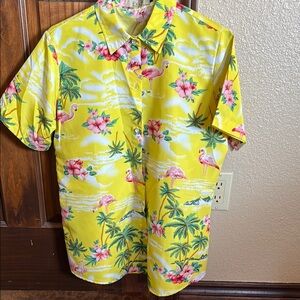 Tropical Yellow Flamingo Print Men's Shirt